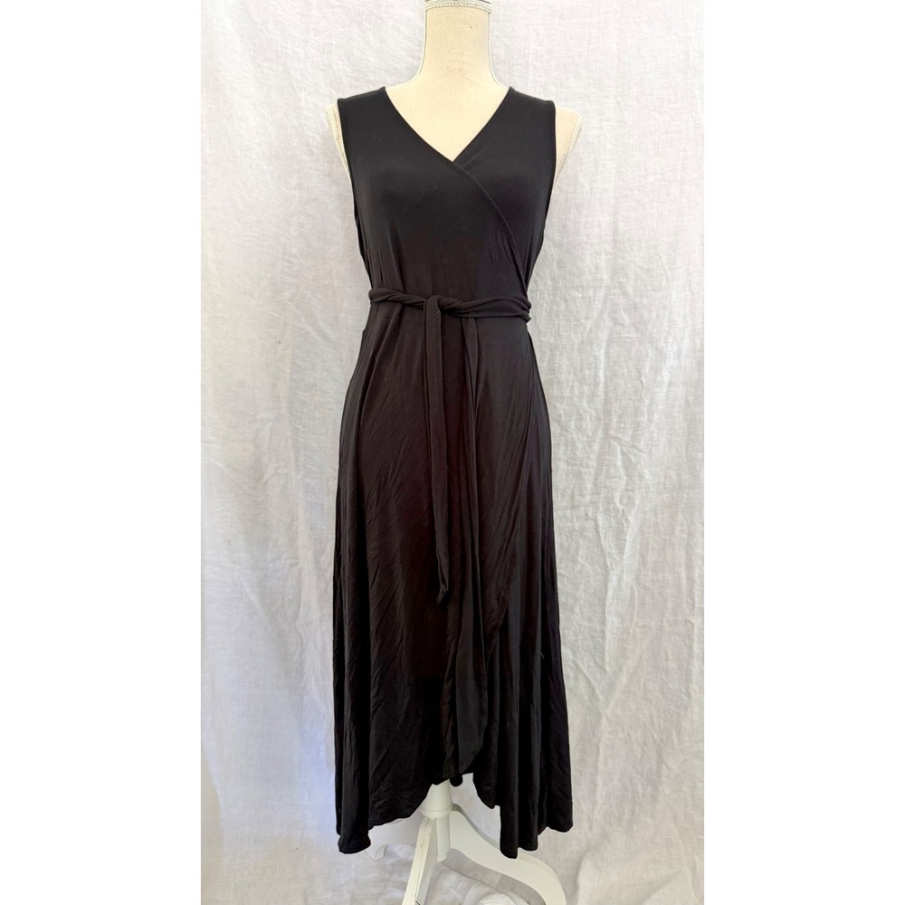 Gap Wrap Dress Women Black Sleeveless V-Neck Tie Waist Asymmetrical Midi Small